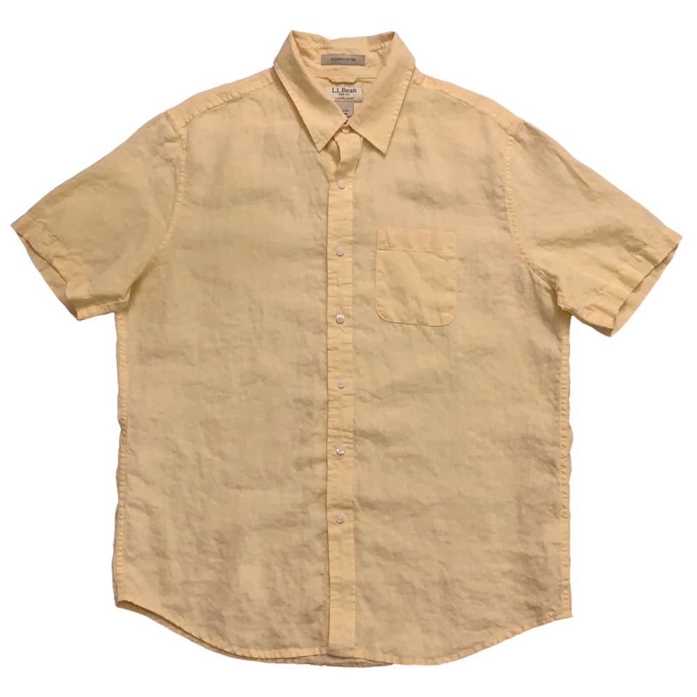 L.L. Bean Classic Linen Short Sleeve Shirt Slightly Fitted Yellow Mens L-REG